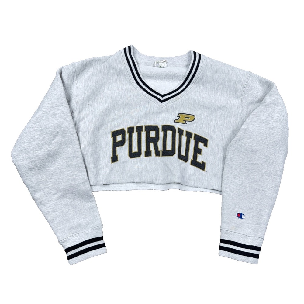 Purdue Boilermakers Sweatshirt Women Small Crewneck Cut Off Crop Top Weave Retro